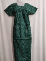 Traditional cotton nighty, 55 Inches Long - Green - Image 2
