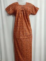 Traditional cotton nighty, 55 Inches Long - Orange - Image 2