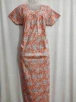 Front Open Cotton Nighty With Buttons, 55 Inches Long - Orange - Image 2