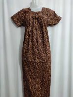 Traditional cotton nighty, 55 Inches Long - Brown - Image 2