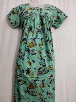 Front Open Cotton Nighty With Buttons, 55 Inches Long - Green - Image 2