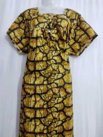 Comfortable Front Open Cotton Nighty With Buttons- 57 inches long - Yellow - Image 2