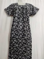 Traditional cotton nighty, 55 Inches Long - Black - Image 2