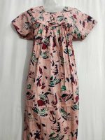 Traditional cotton nighty, 55 Inches Long - Peach - Image 2