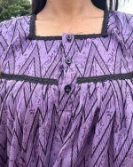 Sleeveless Front Open Cotton Nighty With Buttons, 55 Inches Long - Violet - Image 2