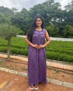 Sleeveless Front Open Cotton Nighty With Buttons, 55 Inches Long - Violet - Image 3