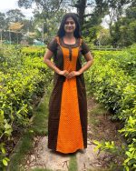 Comfortable Churidar Model Cotton Nighty  - 55 Inches Long - Orange - Image 4