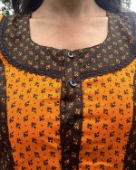 Comfortable Churidar Model Cotton Nighty  - 55 Inches Long - Orange - Image 2