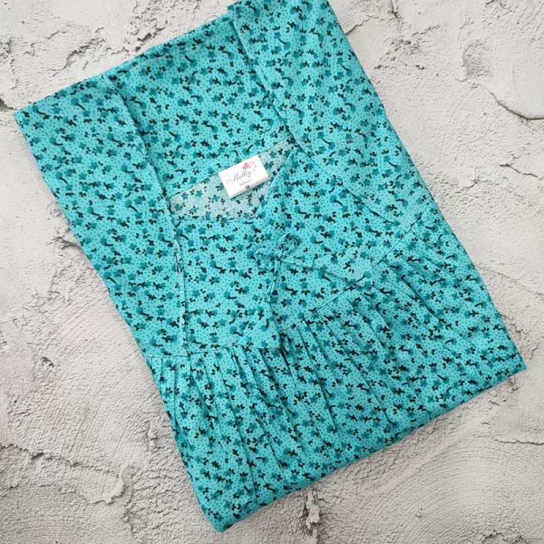 Traditional cotton nighty, 55 Inches Long - Blue