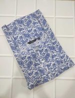 Front Open Cambric Cotton Nighty With Buttons, 57 Inches Long - Blue+ White