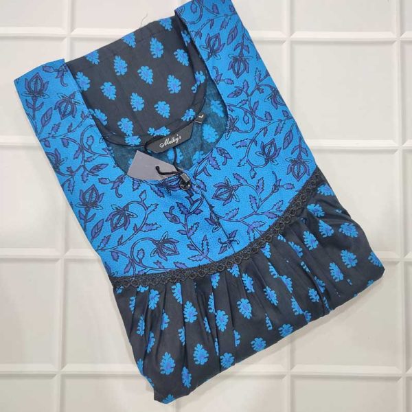 Traditional cotton nighty, 55 Inches Long - Blue