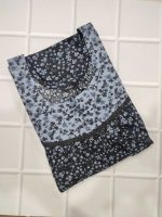 Front Open Cotton Nighty With Buttons, 55 Inches Long - Black