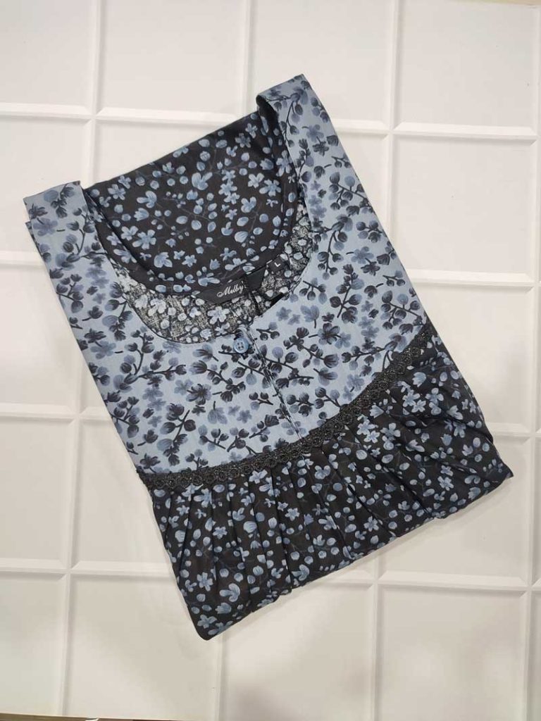 - Front Open Nighty With Pleats Stitching