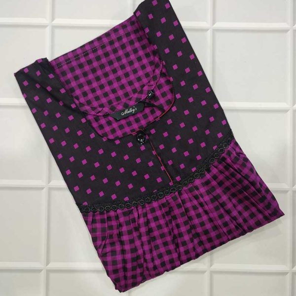 Traditional cotton nighty, 55 Inches Long - Purple