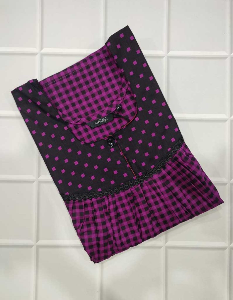 - Front Open Nighty With Pleats Stitching