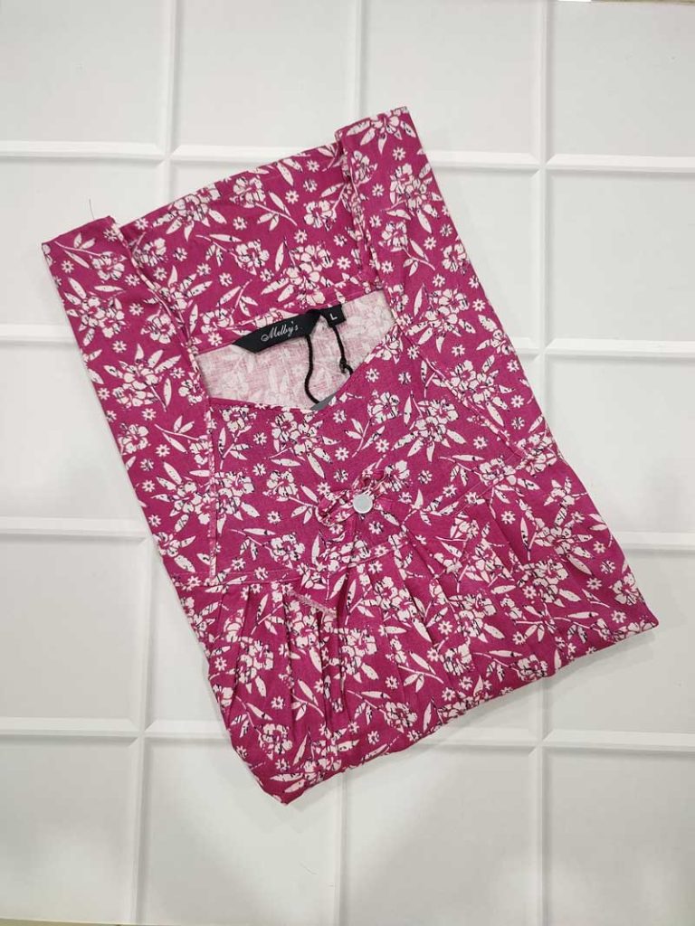 - Front Open Nighty With Pleats Stitching