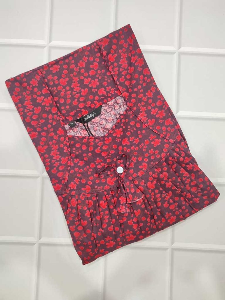 - Front Open Nighty With Pleats Stitching