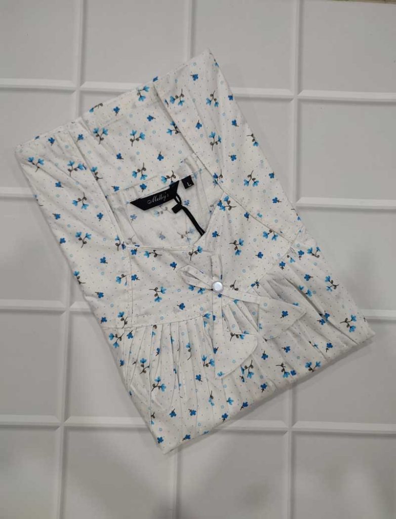 - Front Open Nighty With Pleats Stitching