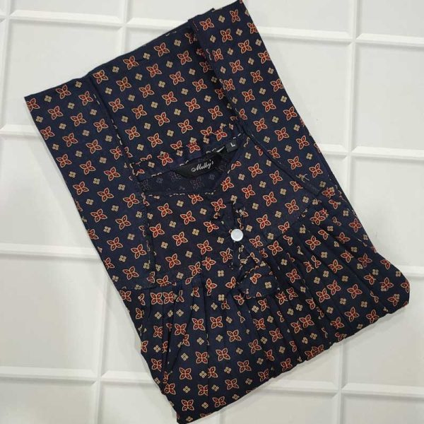Traditional cotton nighty, 55 Inches Long - Dark Blue