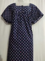 Comfortable Front Open Cotton Nighty With Buttons- 57 inches long - Blue - Image 2
