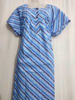 Comfortable Front Open Cotton Nighty With Buttons- 57 inches long -  Blue - Image 2