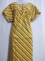 Comfortable Front Open Cotton Nighty With Buttons- 57 inches long - Yellow - Image 2