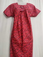 Traditional cotton nighty, 55 Inches Long - Red - Image 2