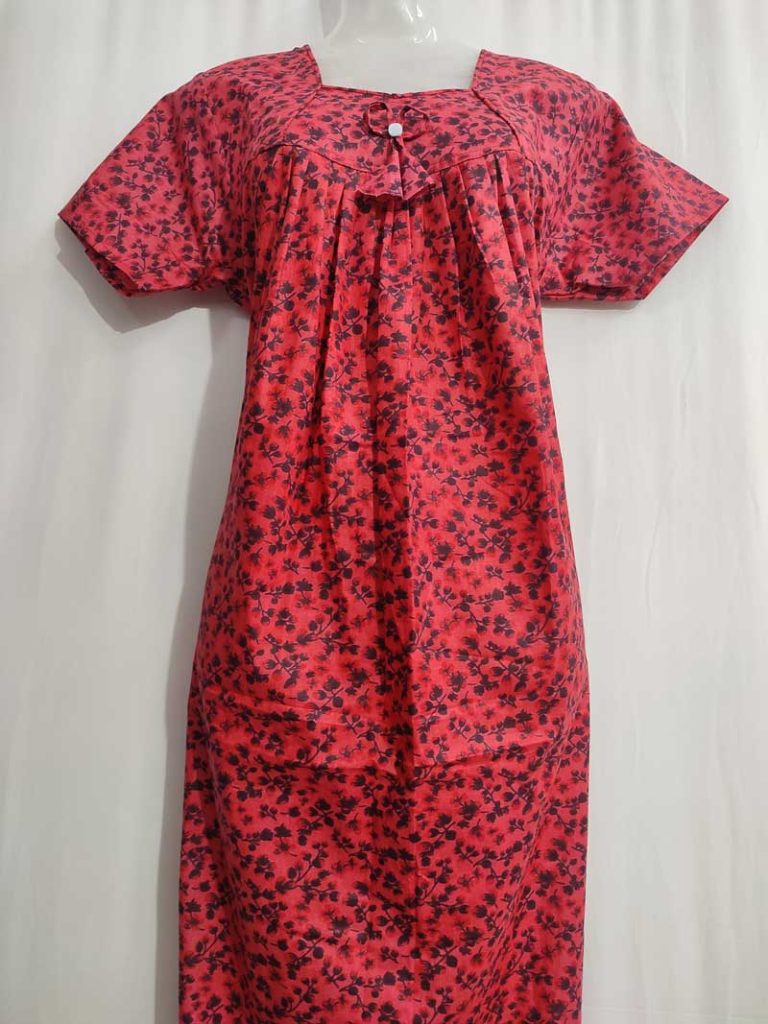- Front Open Nighty With Pleats Stitching