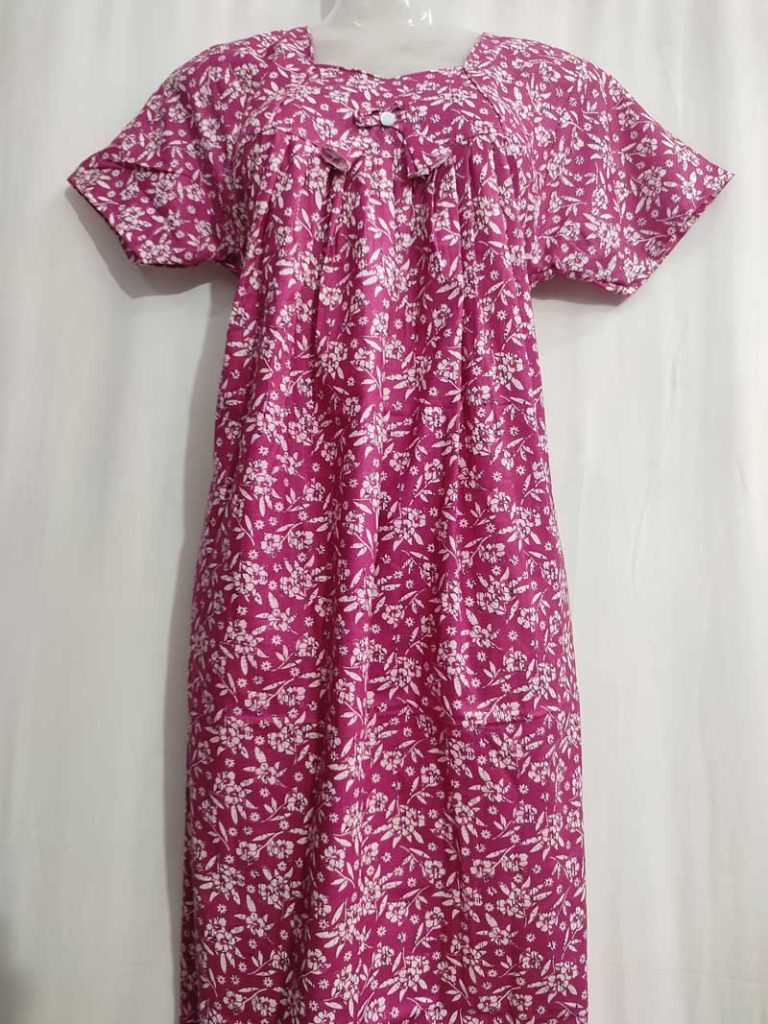 - Front Open Nighty With Pleats Stitching
