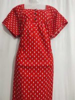 Comfortable Front Open Cotton Nighty With Buttons- 57 inches long -  Red - Image 2
