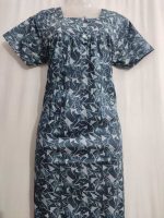 Front Open Cotton Nighty With Buttons, 55 Inches Long - Ash - Image 2