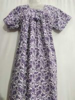 Traditional cotton nighty, 55 Inches Long - White + Violet - Image 2