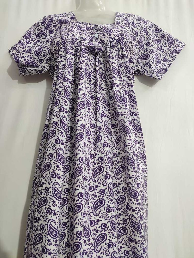 - Front Open Nighty With Pleats Stitching