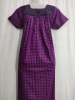 Traditional cotton nighty, 55 Inches Long - Purple - Image 2