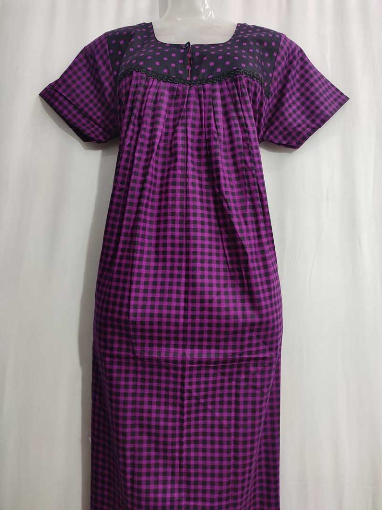 - Front Open Nighty With Pleats Stitching