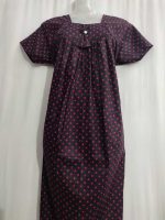 Traditional cotton nighty, 55 Inches Long - Black - Image 2