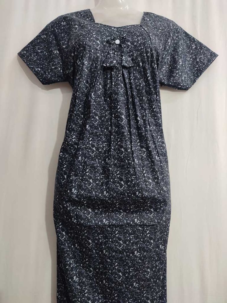 - Front Open Nighty With Pleats Stitching