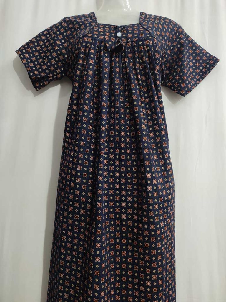 - Front Open Nighty With Pleats Stitching