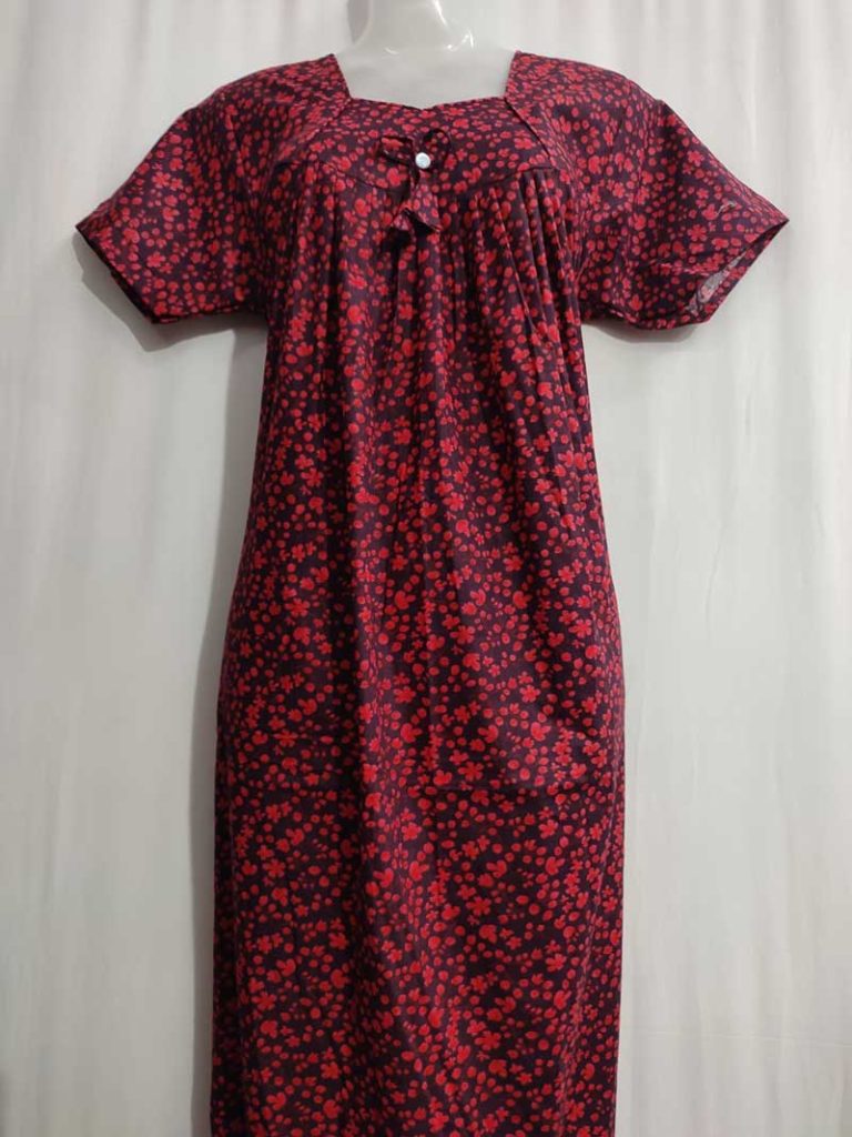 - Front Open Nighty With Pleats Stitching