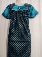 Traditional cotton nighty, 55 Inches Long - Black - Image 2