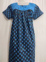 Traditional cotton nighty, 55 Inches Long - Blue - Image 2