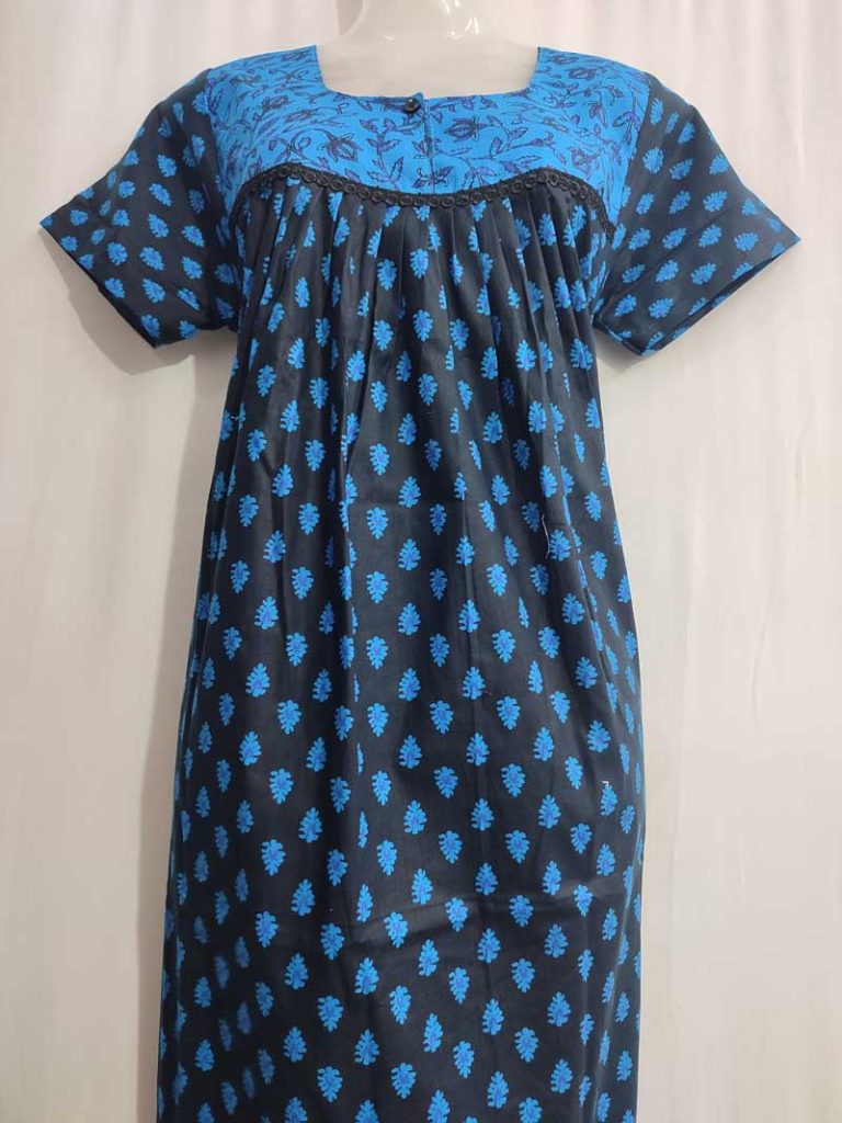 - Front Open Nighty With Pleats Stitching