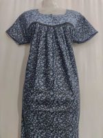 Front Open Cotton Nighty With Buttons, 55 Inches Long - Black - Image 2