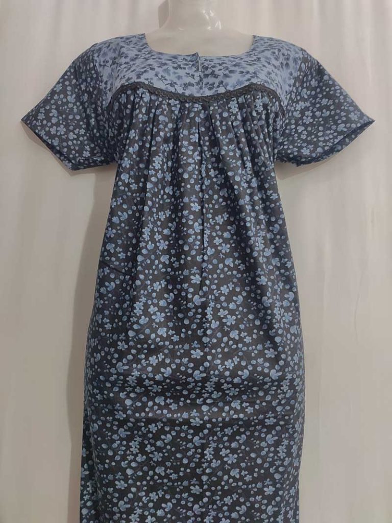 - Front Open Nighty With Pleats Stitching