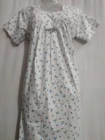 Traditional cotton nighty, 55 Inches Long - White + Blue - Image 2
