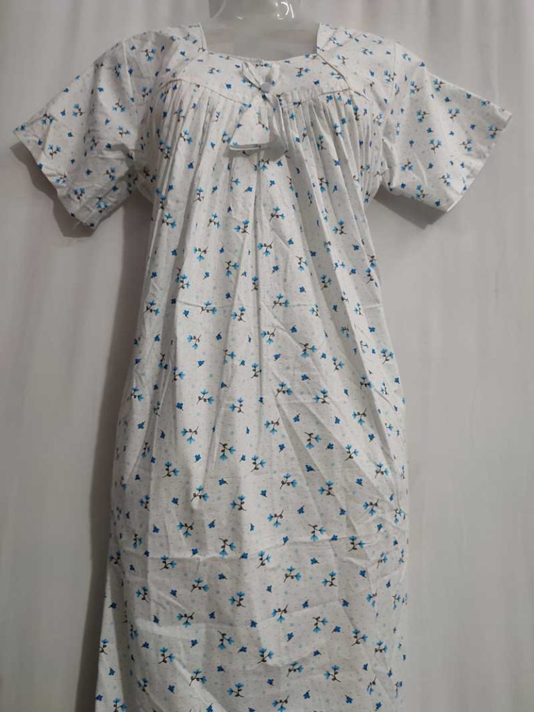 - Front Open Nighty With Pleats Stitching