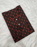 Front Open Cotton Nighty With Buttons, 55 Inches Long - Black