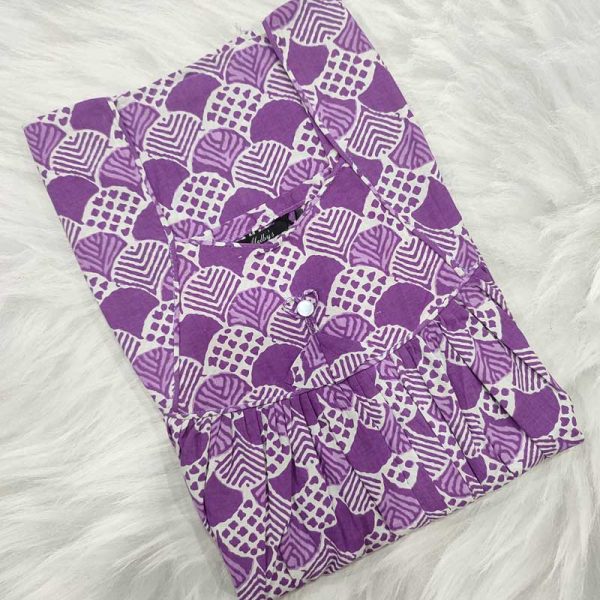 Premium Quality Traditional Cotton Nighty, 55 Inches Long - Violet