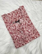 Premium Quality Traditional Cotton Nighty, 55 Inches Long - White + Red