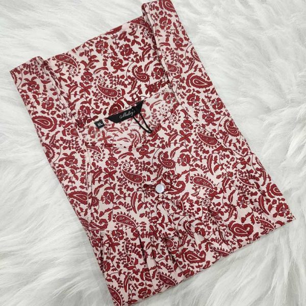 Premium Quality Traditional Cotton Nighty, 55 Inches Long - White + Red